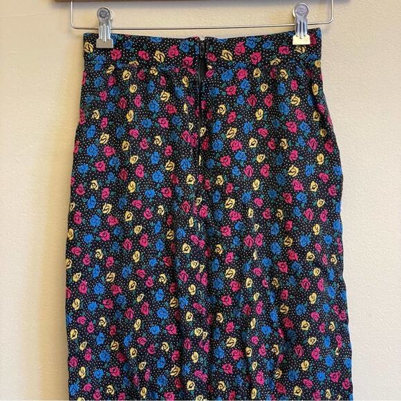 Vintage XS Maxi Skirt Rose black polka dot Goblincore cottagecore - Picture 6 of 7